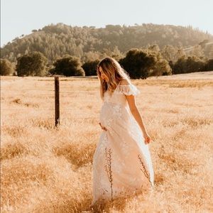 Pinkblush Ivory Floral Embroidered Mesh Maternity Evening Gown